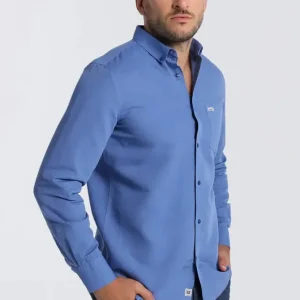 Camisa azul de Lino para hombre de manga larga