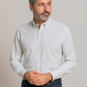 Camisa Oxford manga larga de hombre en color raya gris