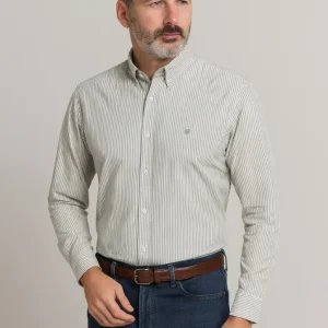 Camisa Oxford manga larga de hombre en color rayas verde